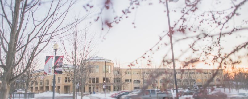 Winter trees in front of Edgewood College’s Predolin Humanities Center